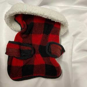 Dog Coat Size S Red Plaid Sherpa Collar Size S